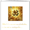 Rückseite der Karte mit dem goldenen Kleeblatt und dem Zitat: „Glück können wir nur festhalten, indem wir es weitergeben ...“ in goldener Schrift.