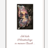 Rückseite der Klappkarte ‚Schmetterlinge in meinem Bauch‘ mit romantischem Text und künstlerischem Schmetterlingsmotiv – ideal für besondere Valentinstagsgrüße.
