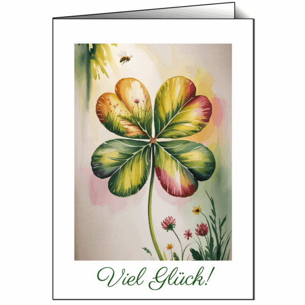 Sommerglück - Karte mit Kleeblatt in Aquarell