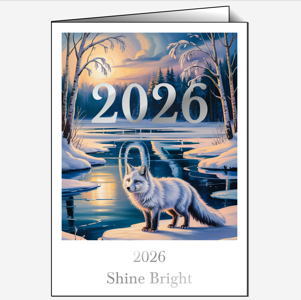 Exklusive Klappkarte „Lichterzauber 2026 mit Polarfuchs“