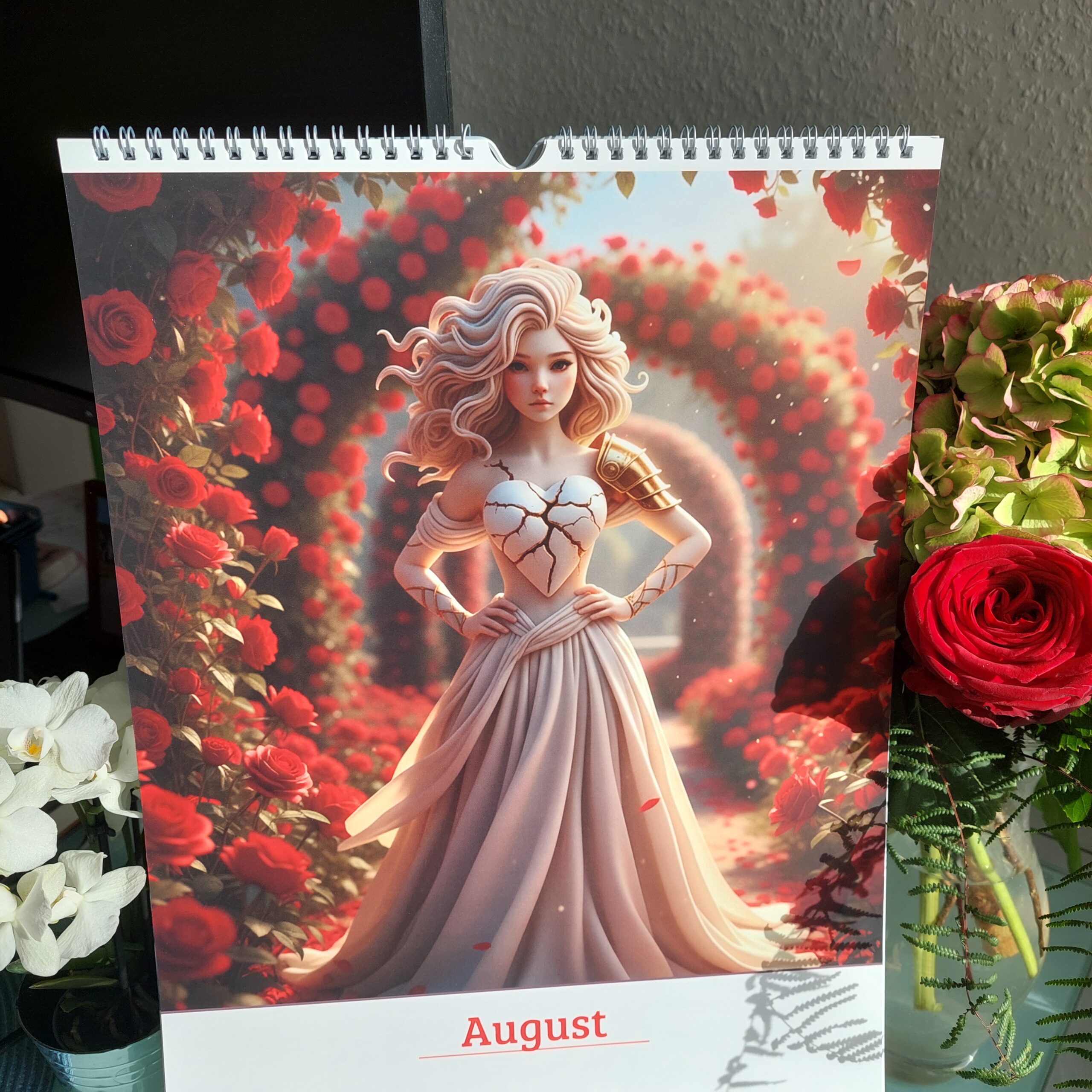 Heldinnen Kalender 2026 Augustblatt mit Rosen