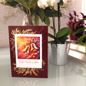 5er Set Weihnachtskarten ‚Goldene Glocken‘ in Rot | Premium Klappkarten mit Goldglanz