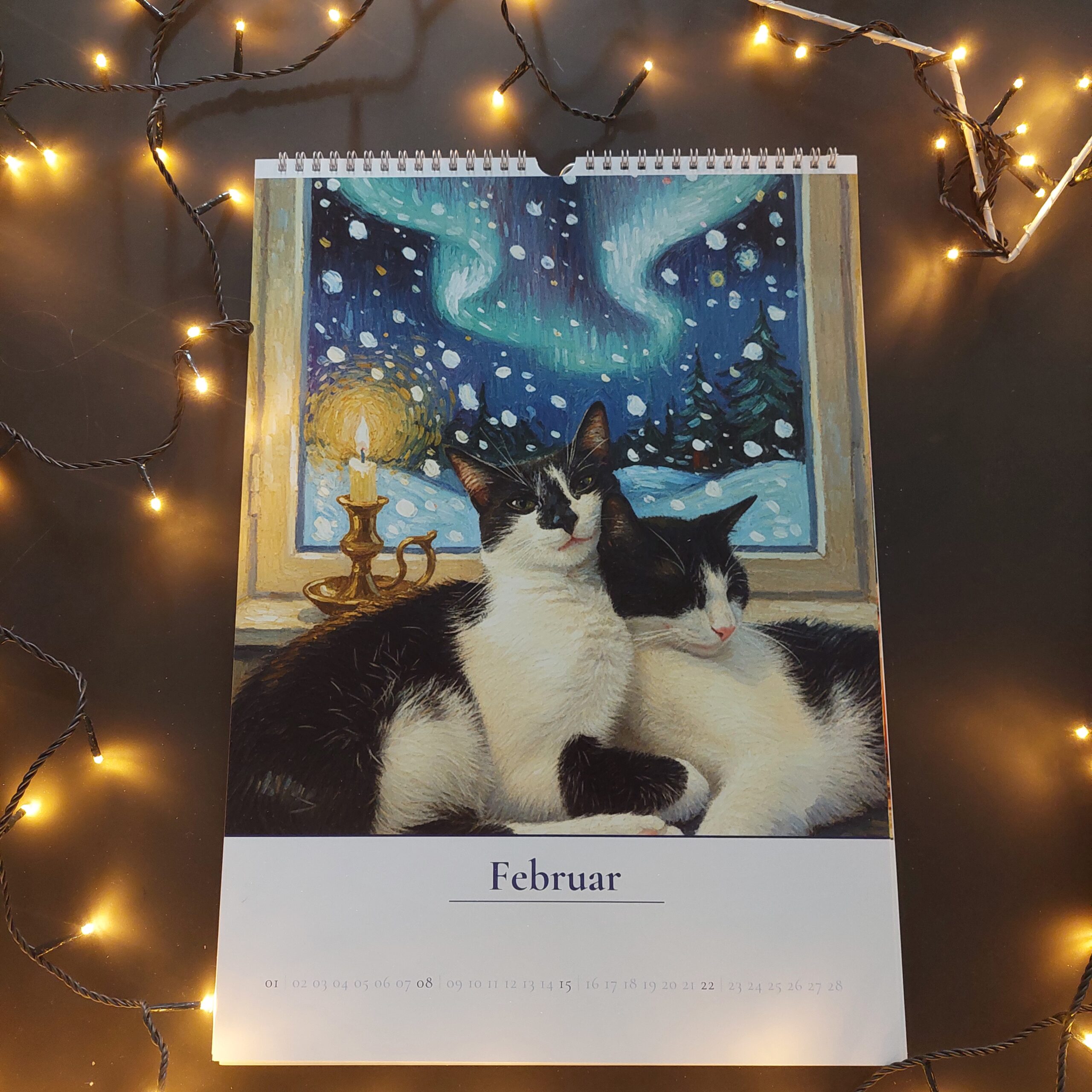 Katzenkalender 2026 Februarbild im van Gogh Stil