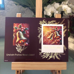 5er Set Weihnachtskarten ‚Goldene Glocken‘ in Rot | Premium Klappkarten mit Goldglanz