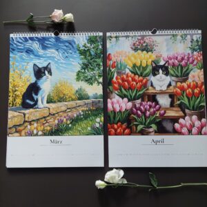 Katzenkalender 2026  im Van Gogh Stil | A3 Premium-Kunstkalender | Deutsche Feiertage