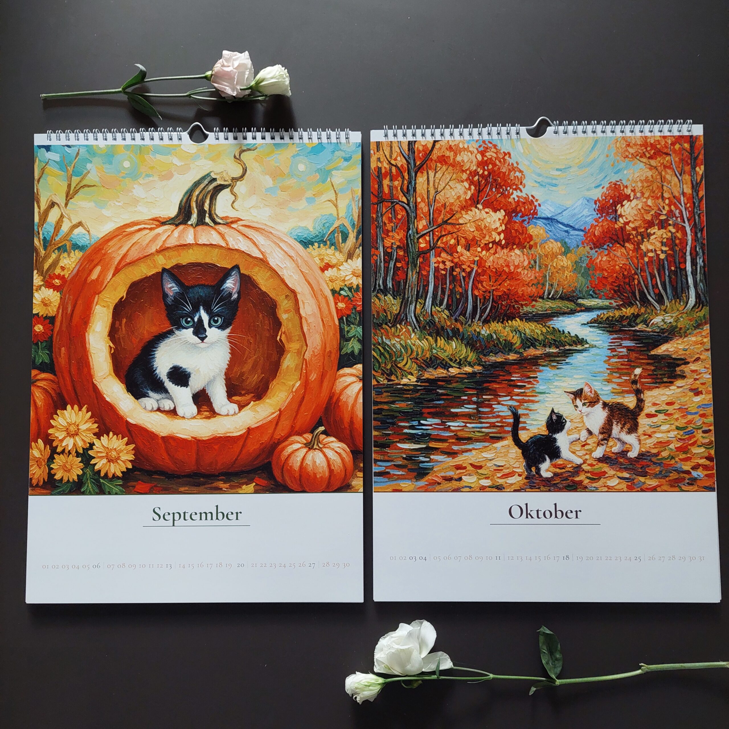 Katzenkalender 2026 Monate September und Oktober mit Kittens