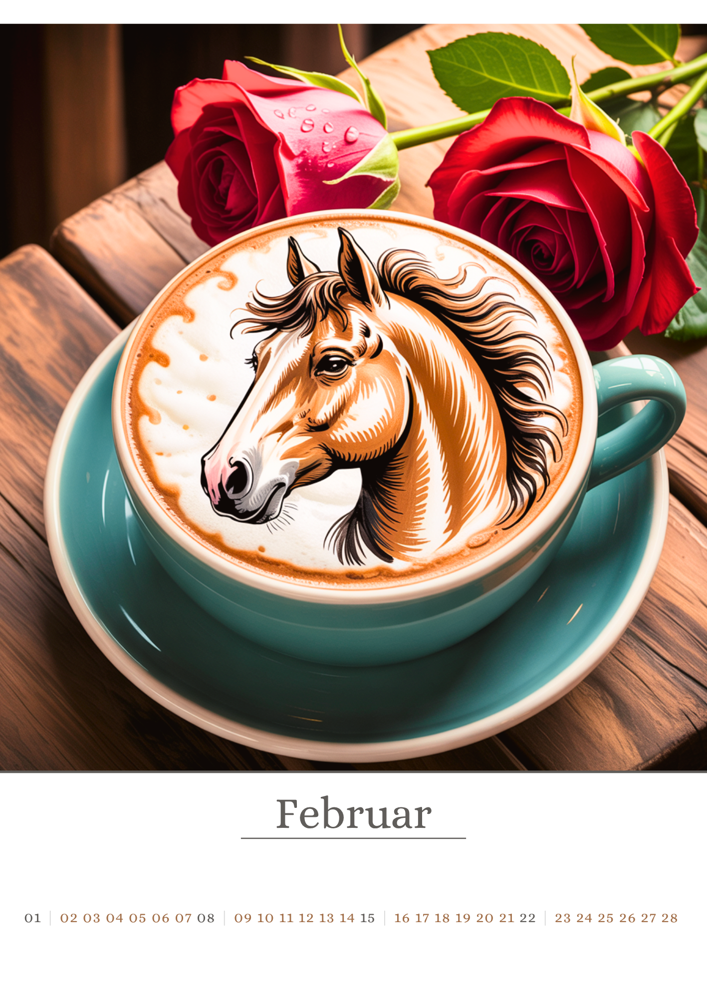 Rote Rosen neben dem Kaffee.