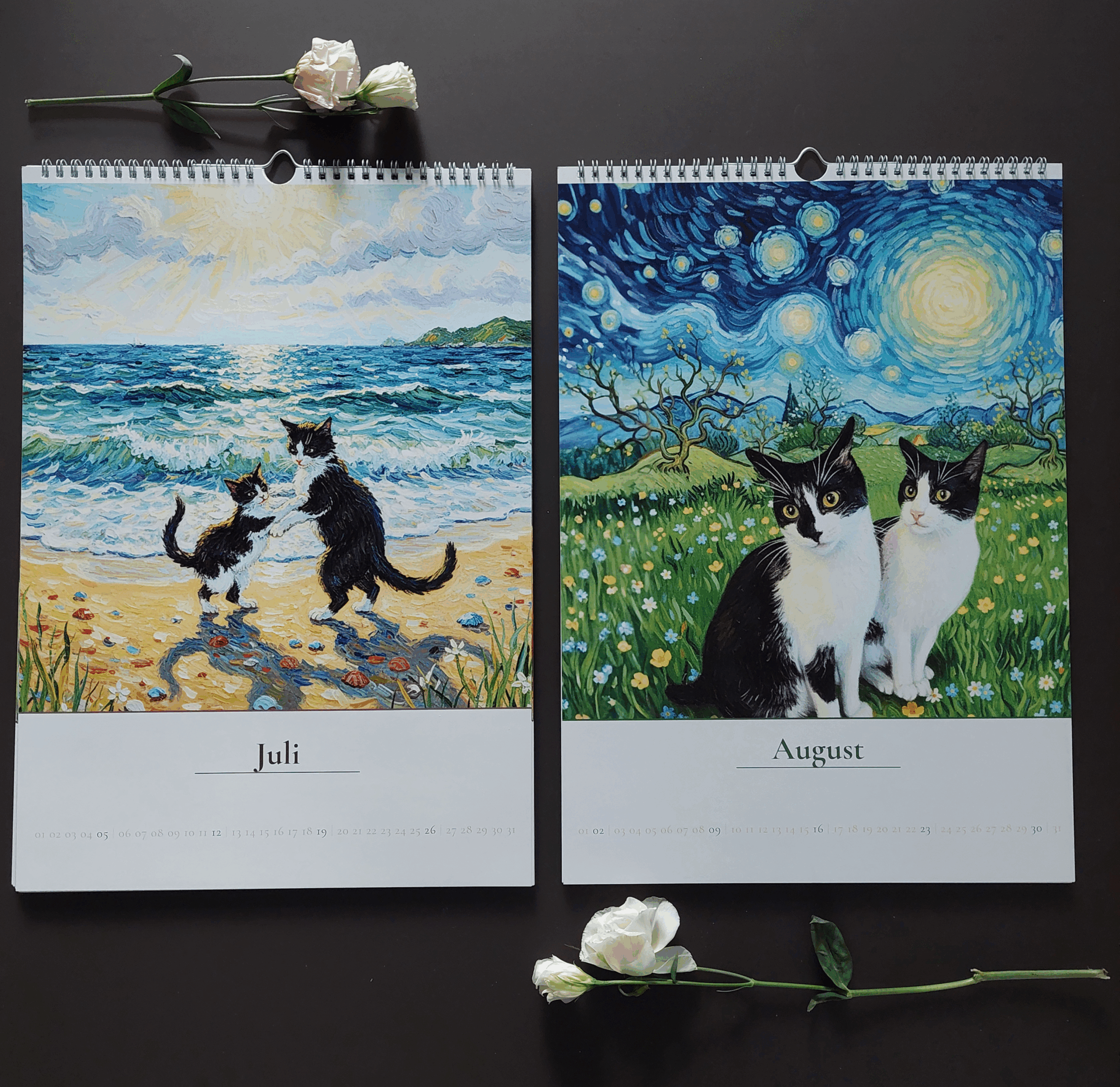Katzenkalender 2026 A3 format Monate Juli und August