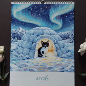 Katzenkalender 2026  im Van Gogh Stil | A3 Premium-Kunstkalender | Deutsche Feiertage