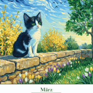Katzenkalender 2026 im Van Gogh Stil | A3 Premium-Kunstkalender | Deutsche Feiertage