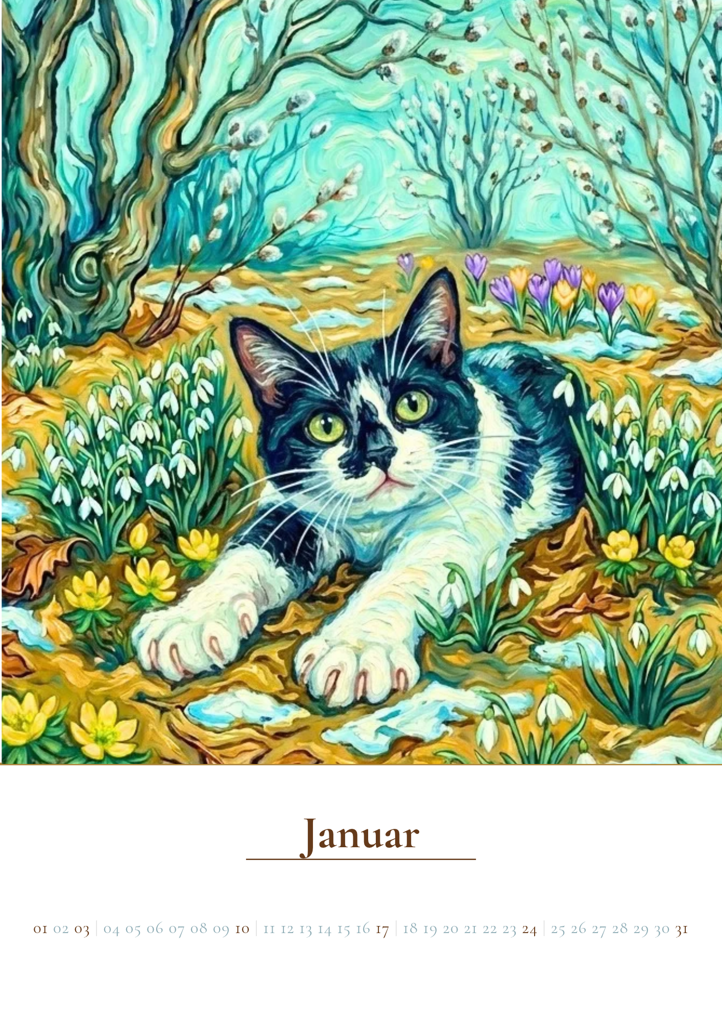 Katzenkalender 2027 im Van Gogh Stil | A3 Premium-Kunstkalender | Deutsche Feiertage – Bild 6