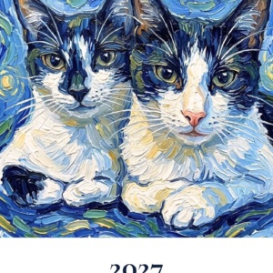 Katzenkalender 2027  im Van Gogh Stil | A3 Premium-Kunstkalender | Deutsche Feiertage