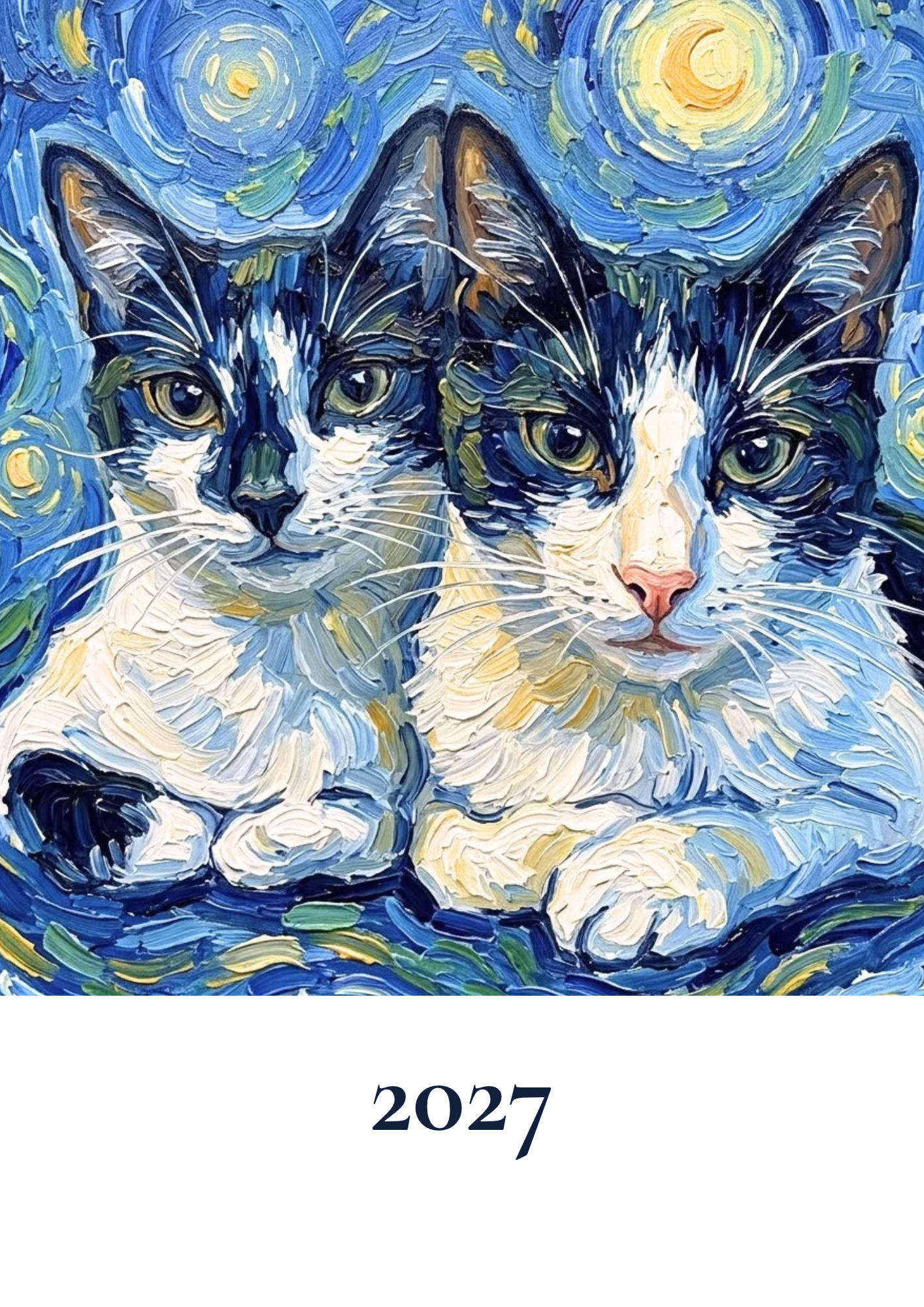 katzenkalender A3 im van-Gogh_Stil